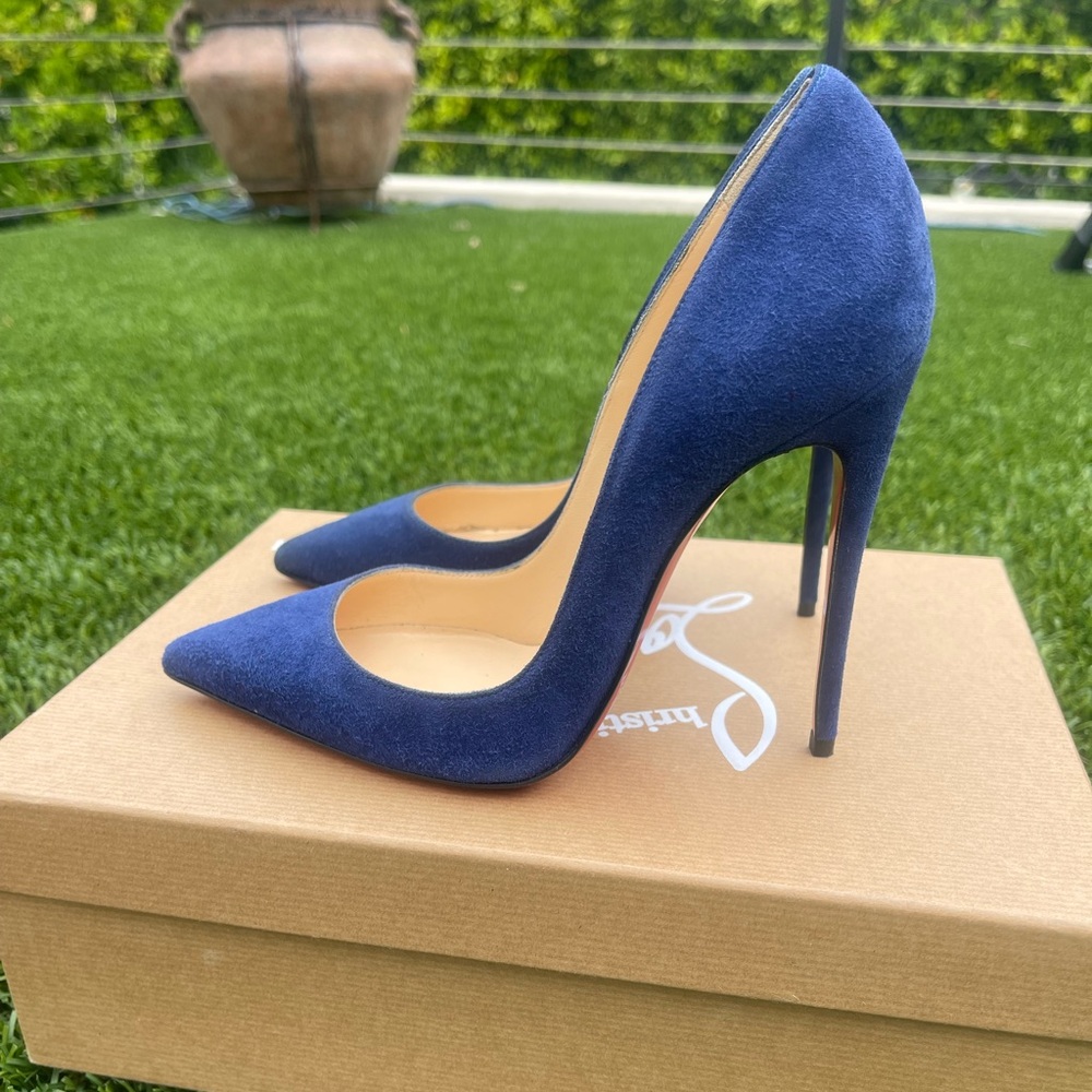 Christian Louboutin So Kate 120 Blue Suede Heels